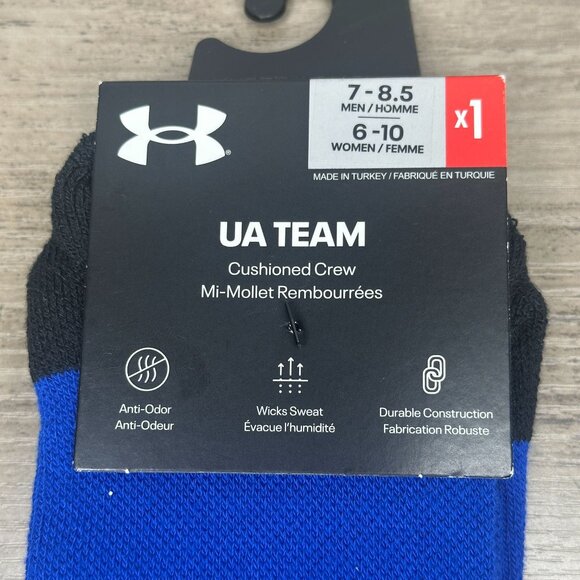 NWT UnderArmour UA Team Unisex Cushioned Crew Socks Size S/M (Royal Blue) - Picture 3 of 12